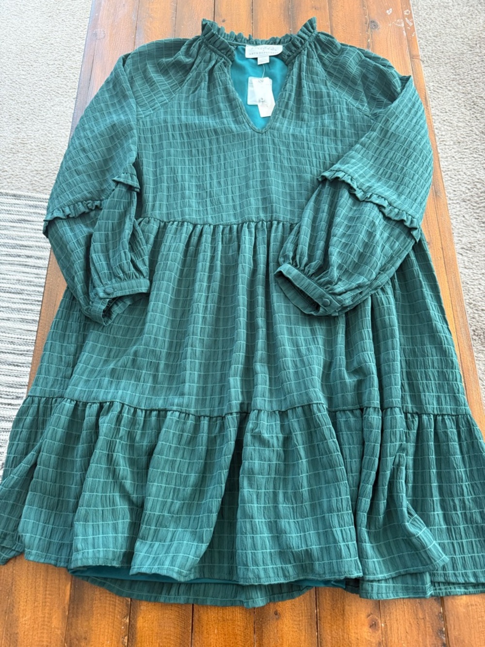 Anthropologie Emerald Green Textured Tiered Dress